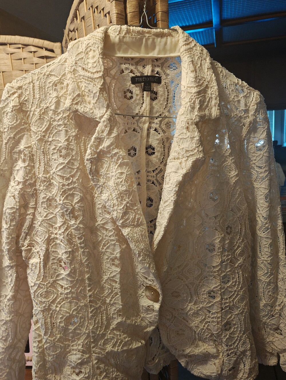 FOR CYNTHIA Cream Lace Blazer with Floral Overlay